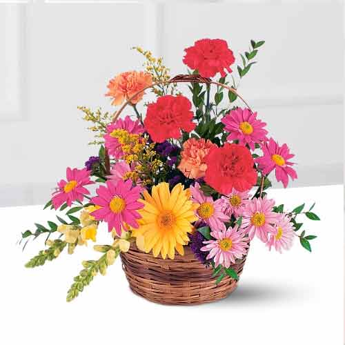 Bright Mixed Blooms in a Basket