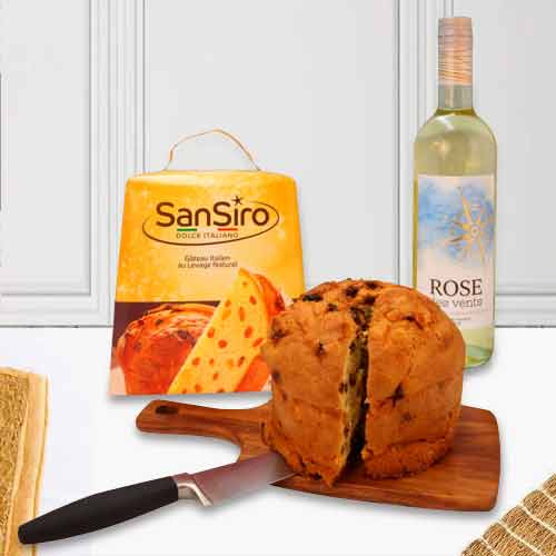 Delicious Panettone with a Bottle of White Wine