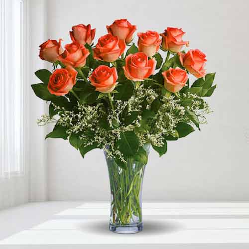 12 Radiant  Orange Rose bouquet