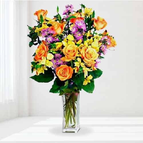 Mixed Bouquet of  Roses, Alstromeria and Asters