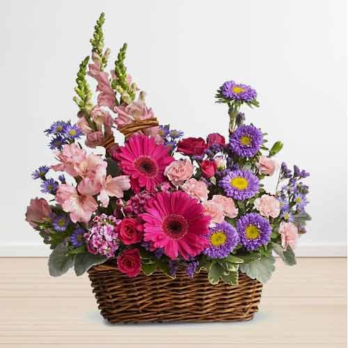 Cheerful Basket of Pink Flowers