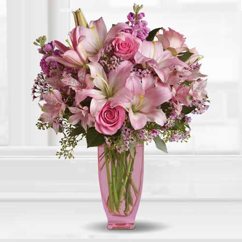 Bouquet of Pink Roses and Lilies