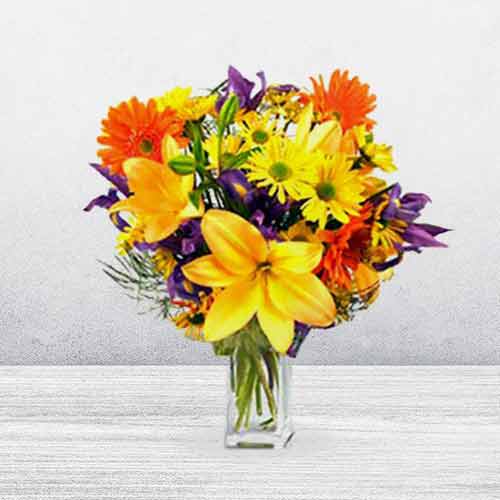 Bursting Orange and Purple Flowers Bouquet