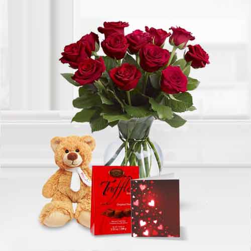 Combo of 12 Red Rose with Teddy and Chocolate