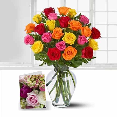 Bouquet of 24 Mixed and Colourful Roses