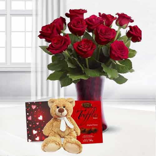 Valentine's Day combo of Rose Teddy Chocolate and Card