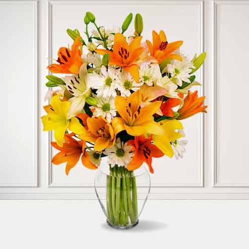 Bouquet of Multi-Colour Lilies and White Daisies 