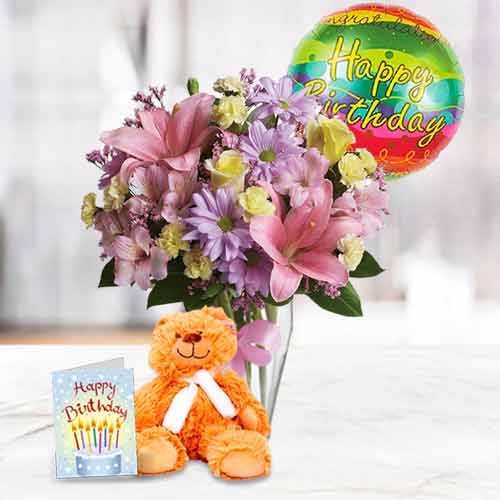 Birthday Combo with 24 Premium Flowers Bouquet