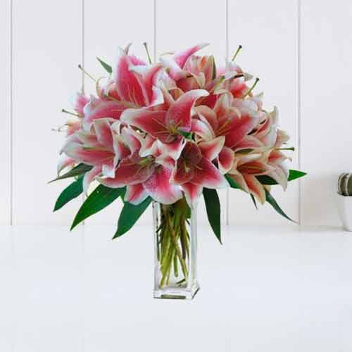 Bouquet of 10 Attractive Pink Stargazing Lilies