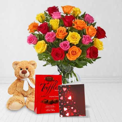 Combo of 24 Mixed Roses Chocolate and Teddy 