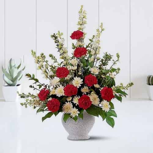 Funeral Bouquet of Red and White Flowers