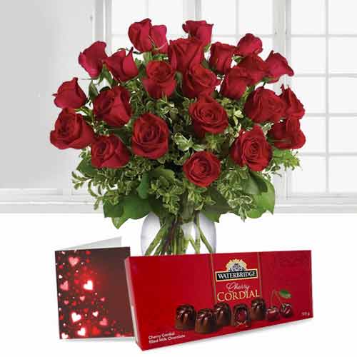 Combo of 24 Red Rose with Chocolates and Card