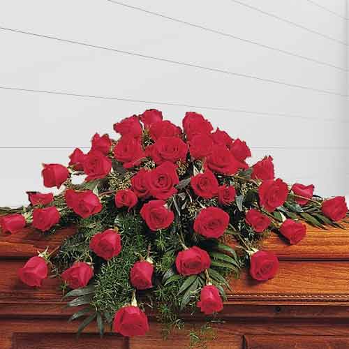 Casket Arrangement of 48 Red Roses