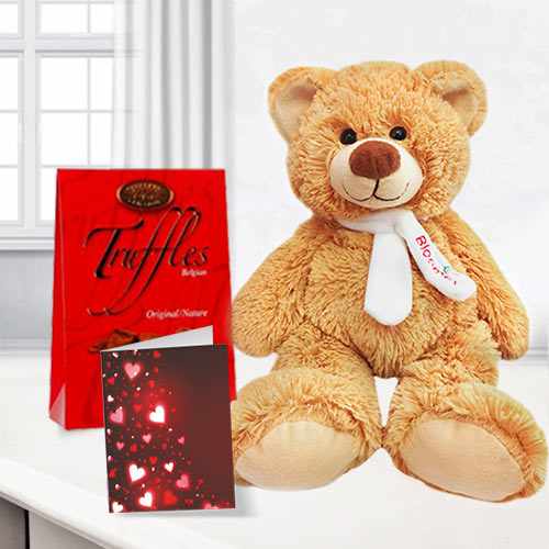 Combo of  Belgian Truffles, Teddy Bear and Card