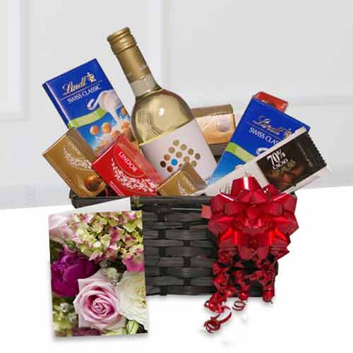 Desirable Chocolate Basket With White Wine