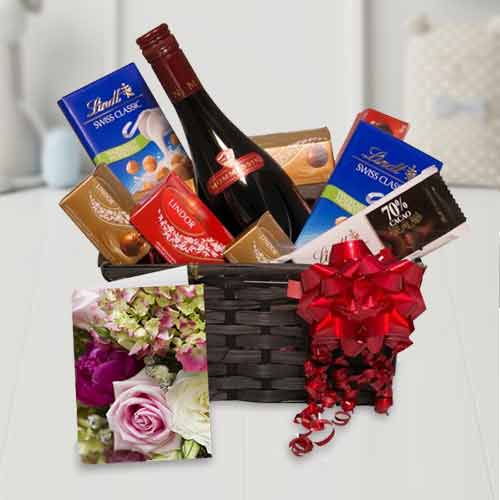 Splendour Gift Basket of Chocolate and Red Wine