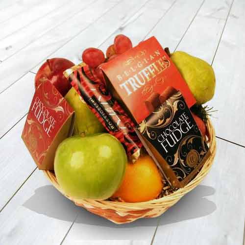 Thoughtful Treats of Fruits and Chocolates Basket