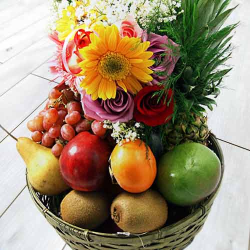 Marvelous Basket of Fresh Fruit and Flower 