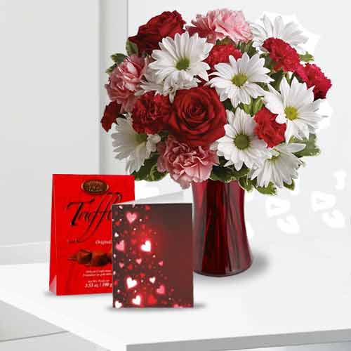 Blissful Flower Bouquet with Chocolate and Card