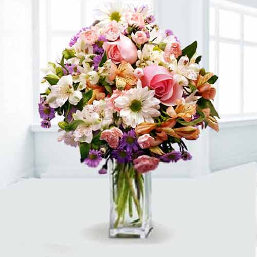 Bouquet of Pink Rose, Carnation and White Mums