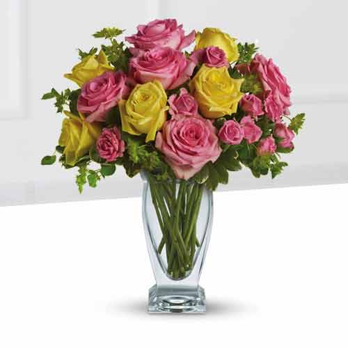 Pastel Pink and Yellow Roses Bouquet