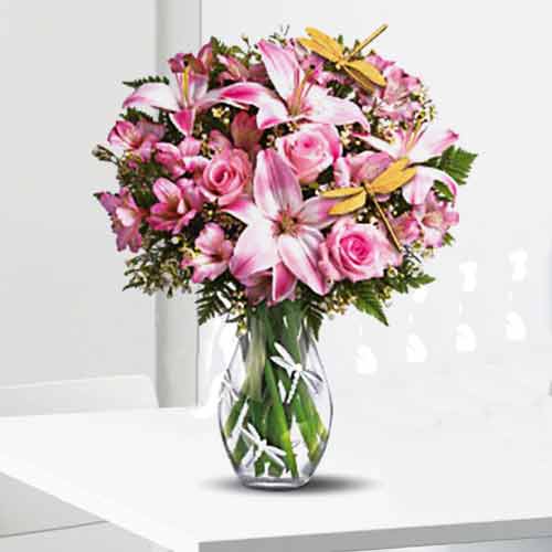 Pink Rose, Lily and Alstroemeria Bouquet